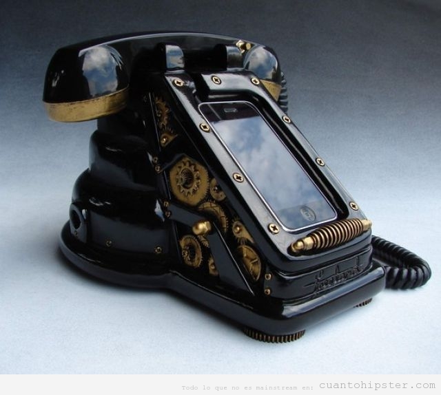 Teléfono vintage retro para sostener un smartphone