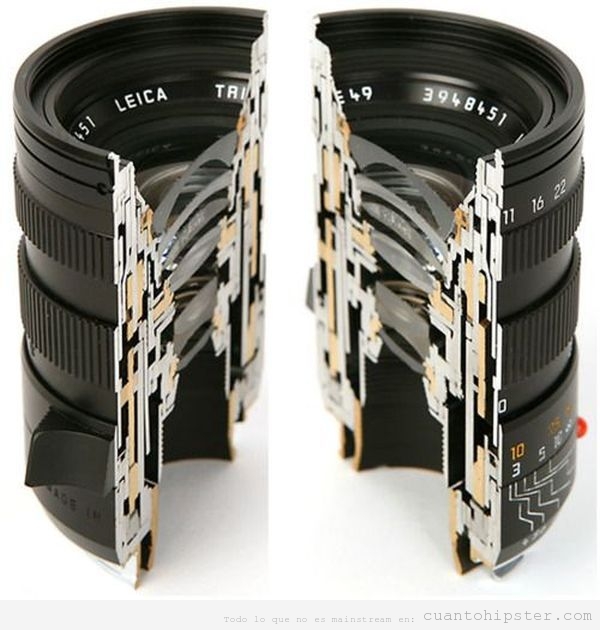 Objetivo Leica partido por la mitad para que se vean las capas del interior