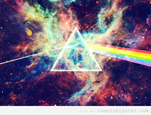Combinado de elementos hipsters, triangulo, cosmos, arcoiris