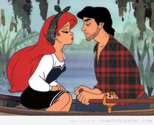Sirenita Ariel besando a su novio hipster Eric