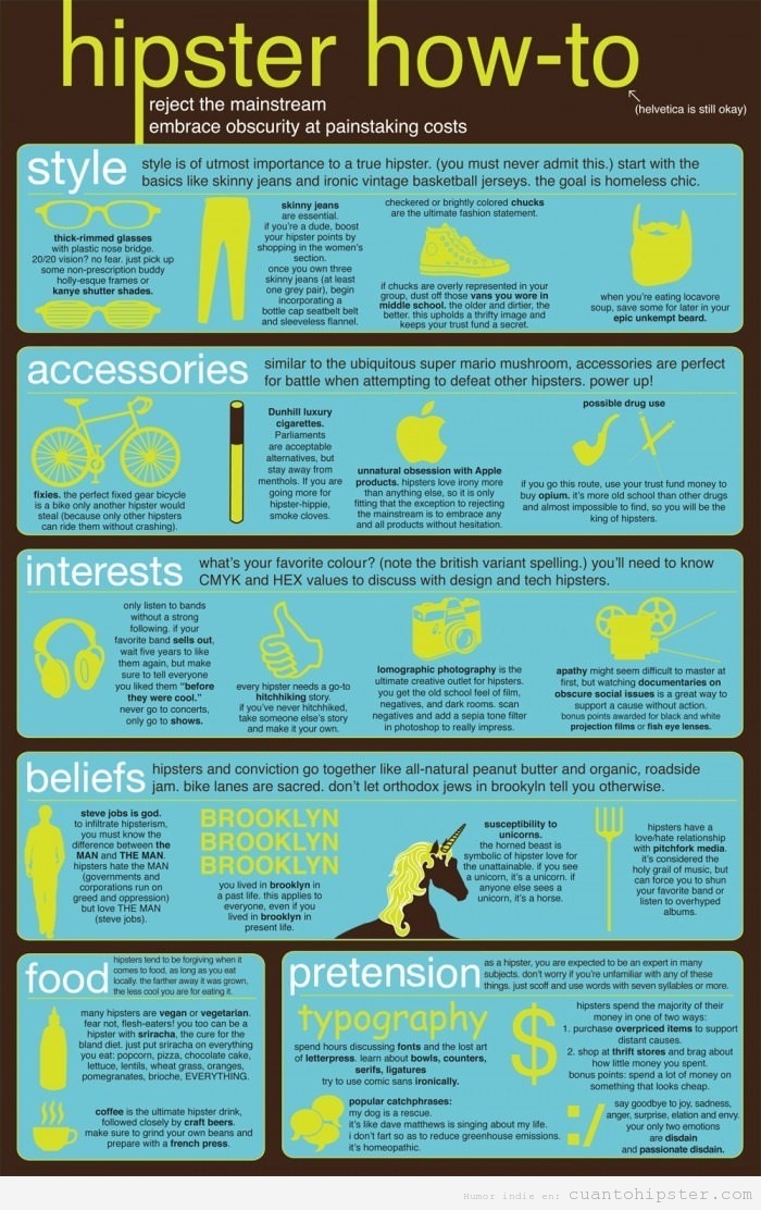 Infografía con los pasos para saber cómo ser un hipster
