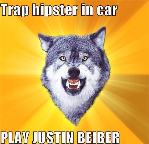 Meme, torturar a un hipster es meterlo en un coche y que suena Justin Bieber