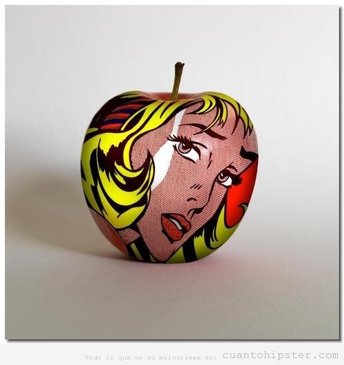 Manzana o vela para hipsters con una ilustración de Roy Lichtenstein