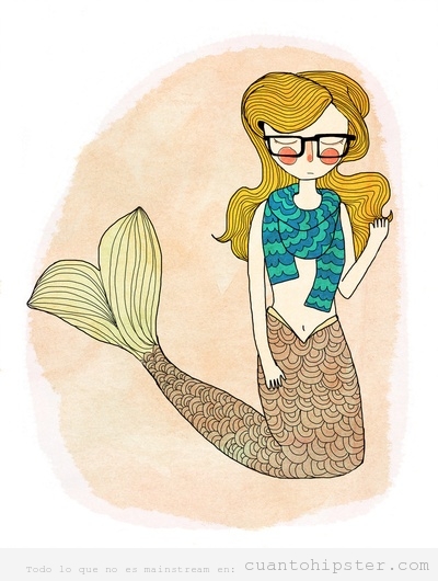 Ilustración sirena gafapasta y hipster