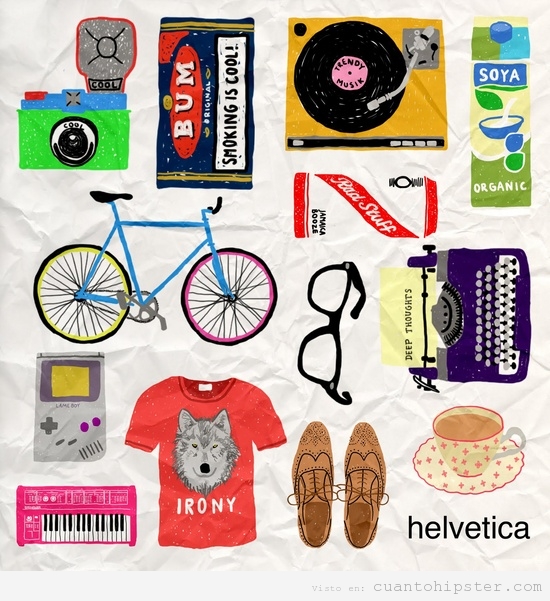 Ilustracion con los objetos preferidos por los hipsters