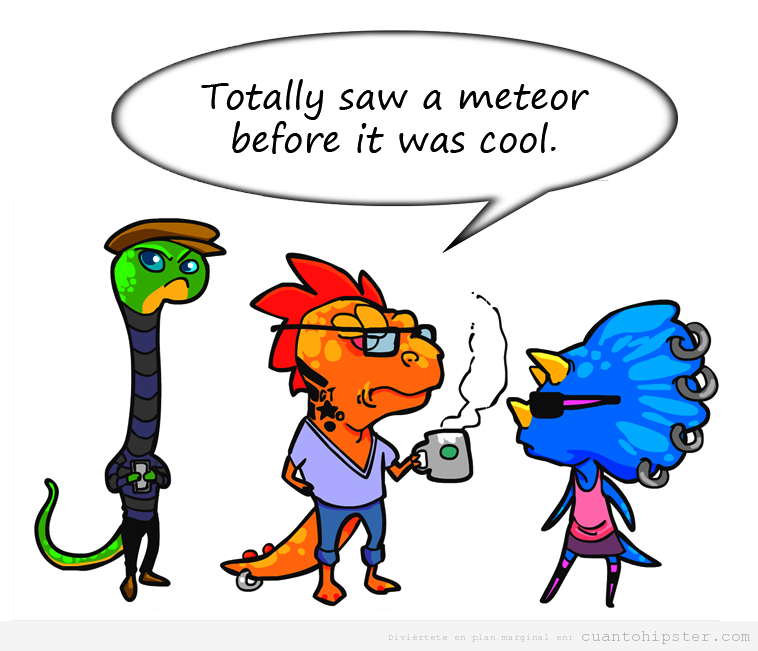 ilustración graciosa de dinosauris hipsters y meteoritos
