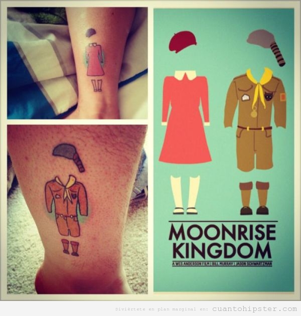 Tatuaje hipster con los personajes de Moonrise Kingdom