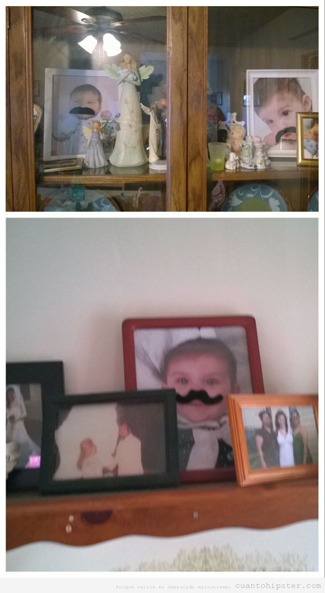 Imagen graciosa, fotos de familia con bigotes postizos