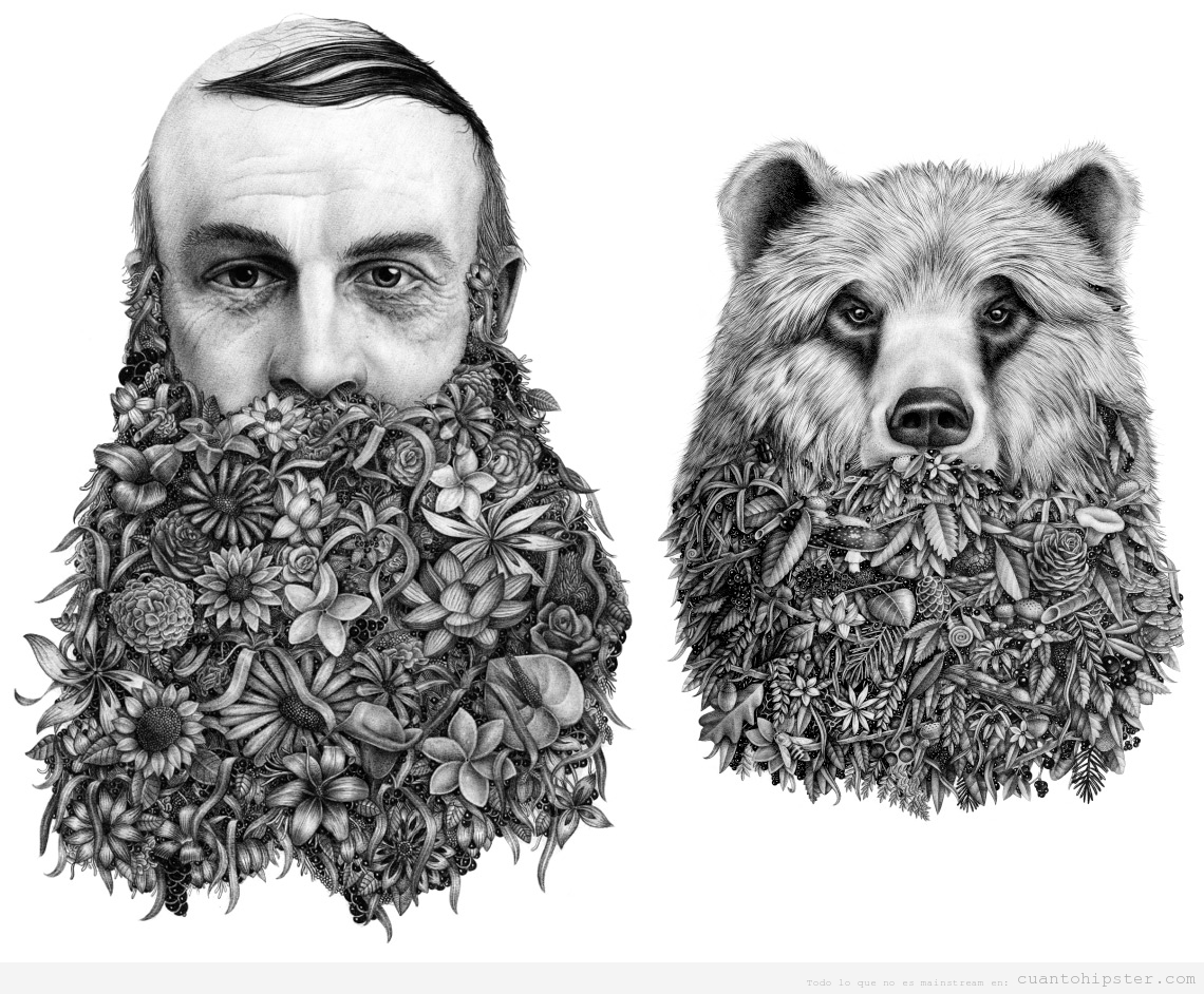 Ilustración Violaine & Jeremy de un hombre y un oso con barba