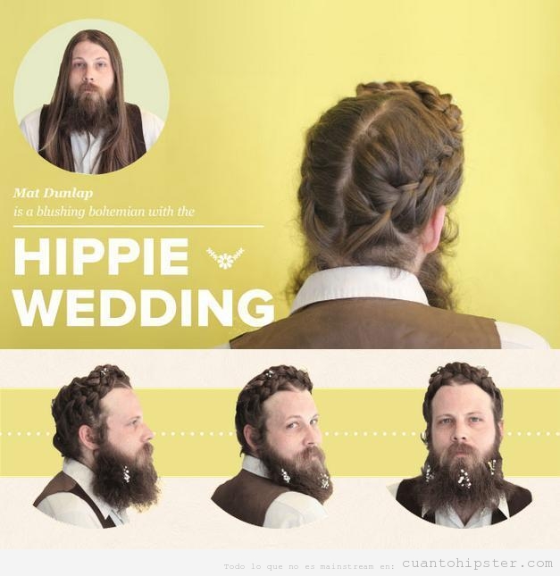 Foto graciosa chico pelo largo peinado boda hippie hipster