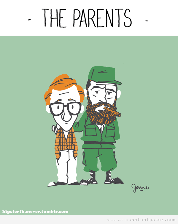 Viñeta de Woody Allen y Fidel castro como los padres de los hipsters