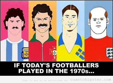 Dibujo de futbolistas actuales con el look de los años 70