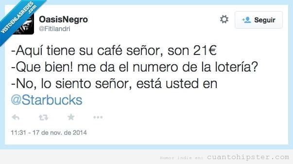 Tweet gracioso anuncio lotería nacional versión Starbucks