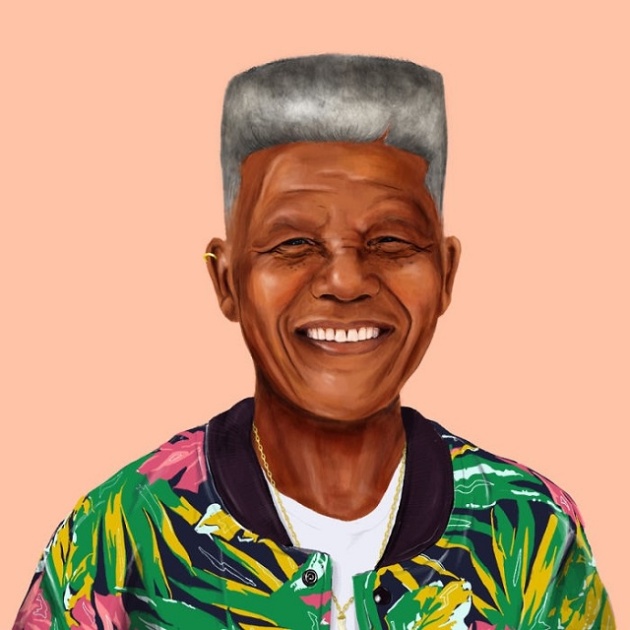 Ilustración de Nelson Mandela con look hipster
