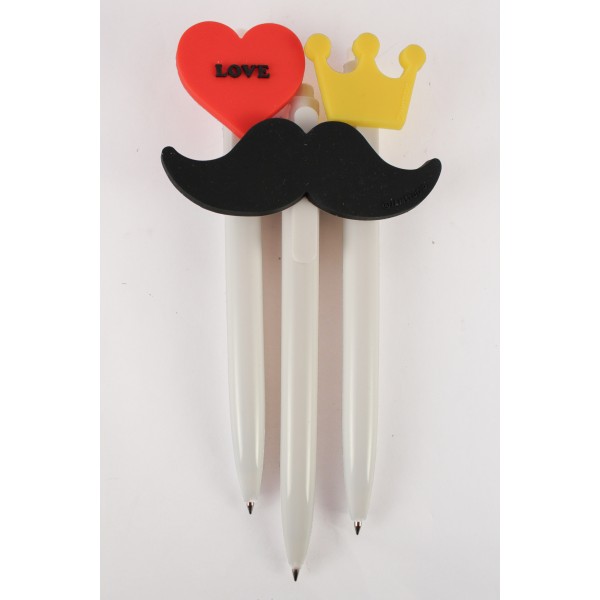 Bolígrafos originales forma bigote, corona y corazón