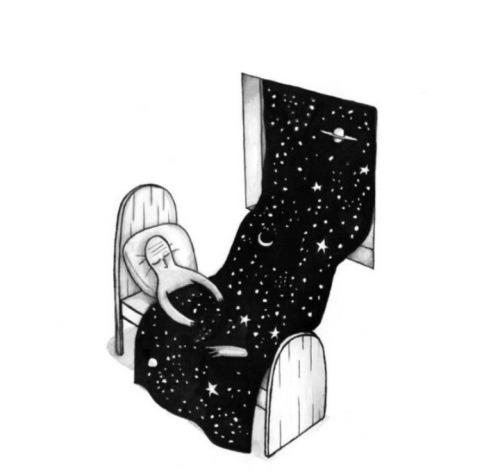 Ilustración bonita dormir bajo manta de estrellas