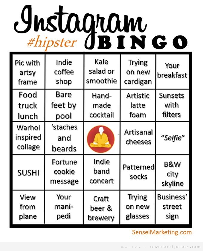 Cartón bingo hipster Instagram
