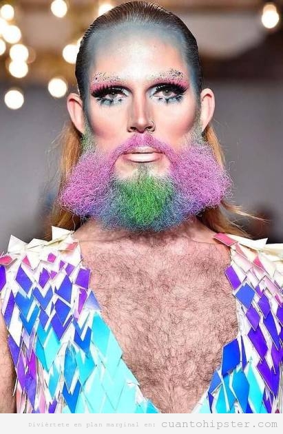 Pasarela moda hombre o mujer con barba de colores WTF