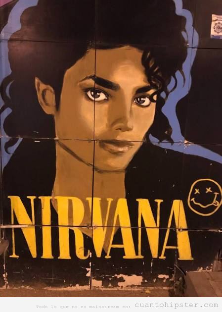 Mural gracioso Michalel Jackson y Nirvana