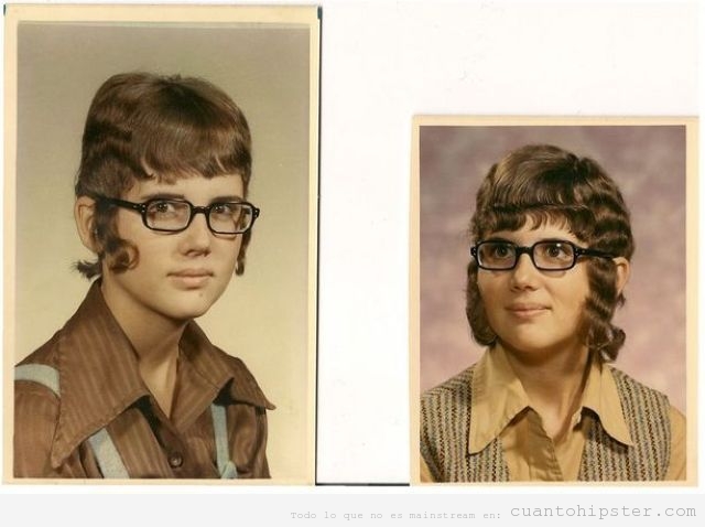Foto retro de una chica con gafas de pasta y patillas