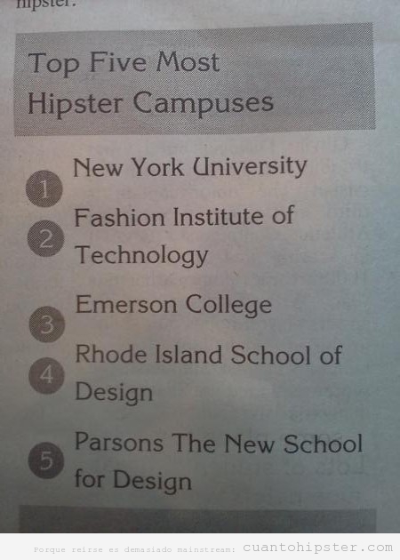Top 10 de los campus de universidad de estados unidos más hipsters