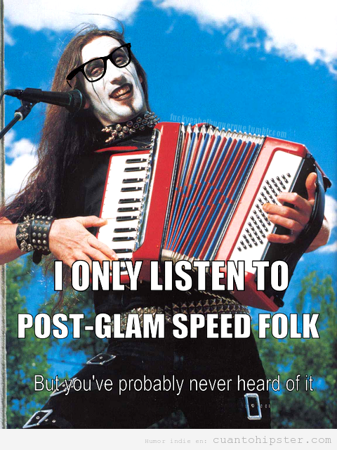 Meme hipster de un gotico gafapasta tocando acordeón