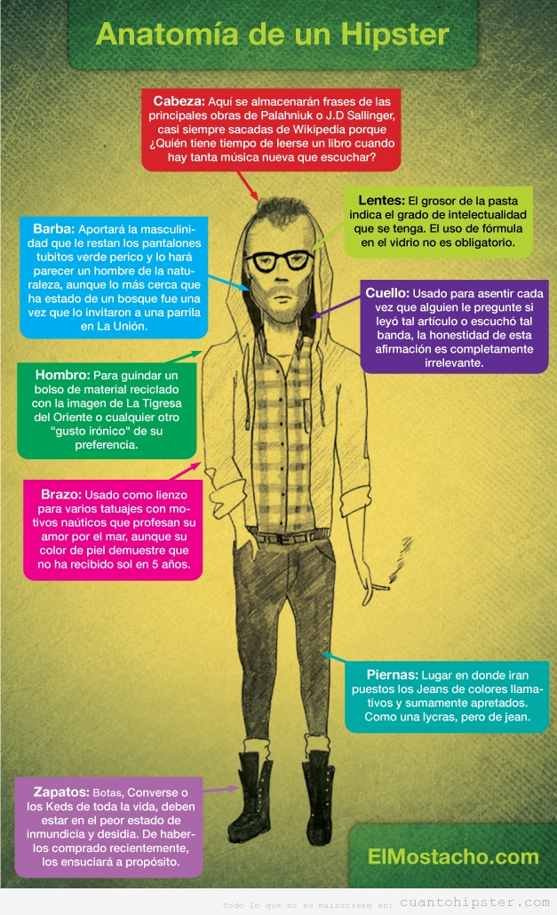 Dibujo de la Anatomía y las características de un hipster