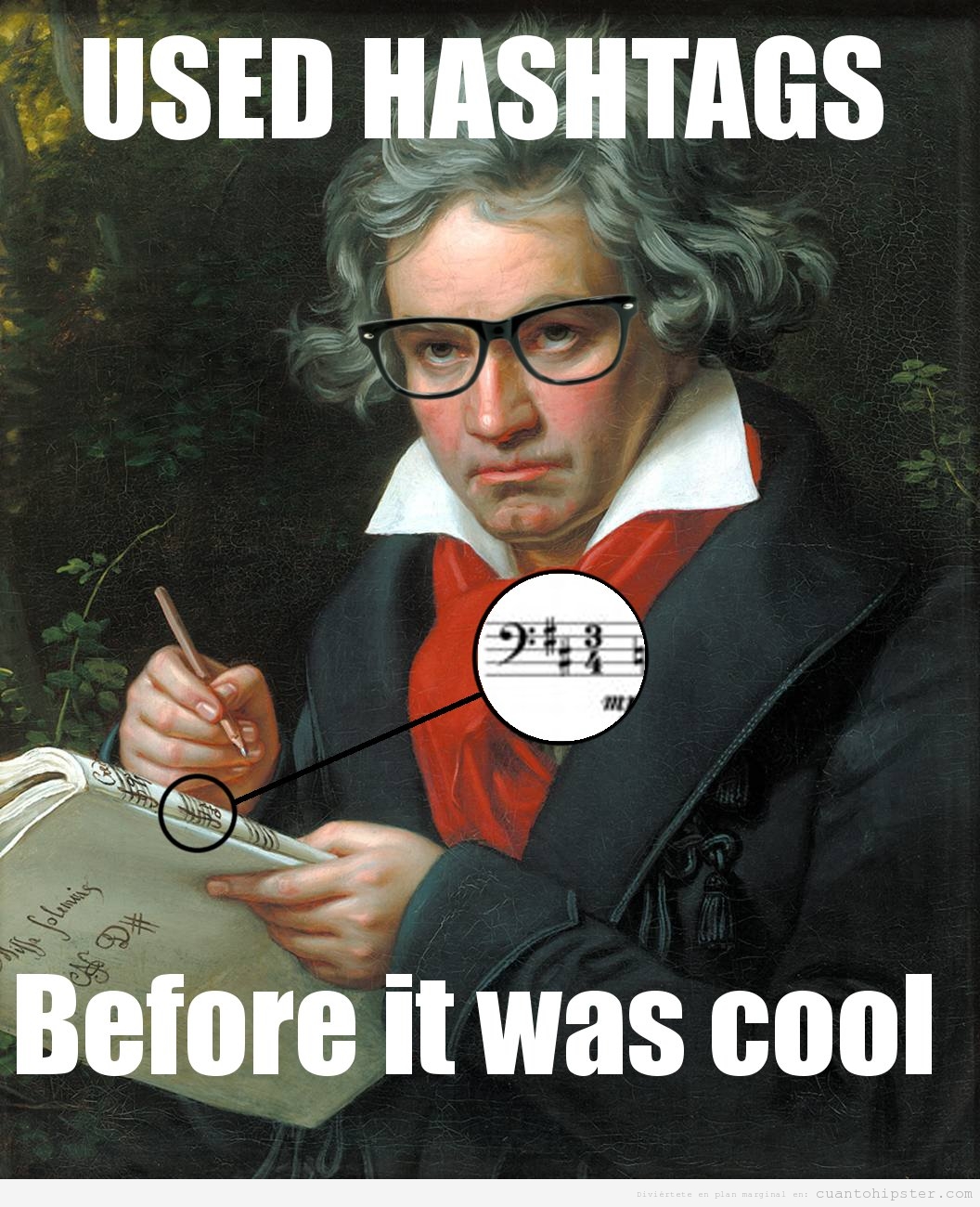 Meme de Beethoven hipster, hashtags