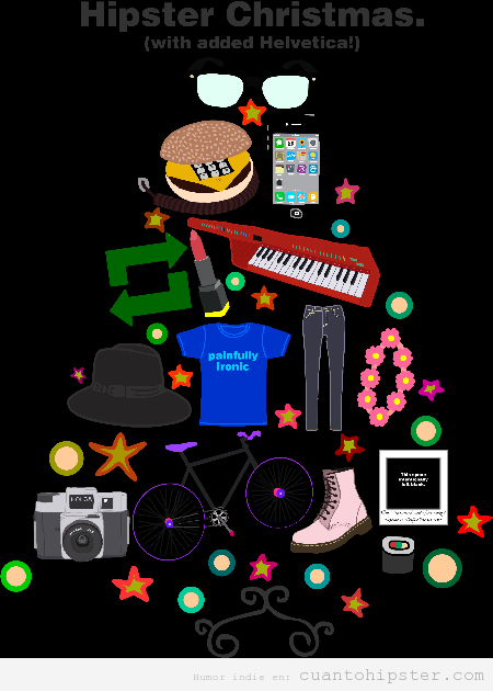 Ilustración de un árbol de Navidad compuesto por objetos hipsters