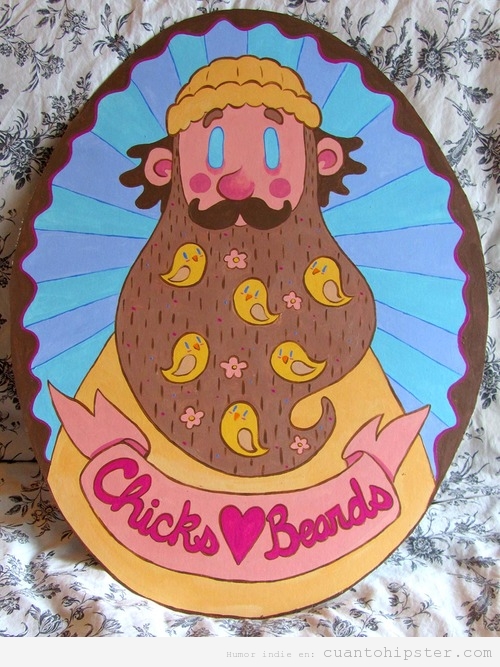 Dibujo hipster, las chicas aman las barbas, chicks love beards