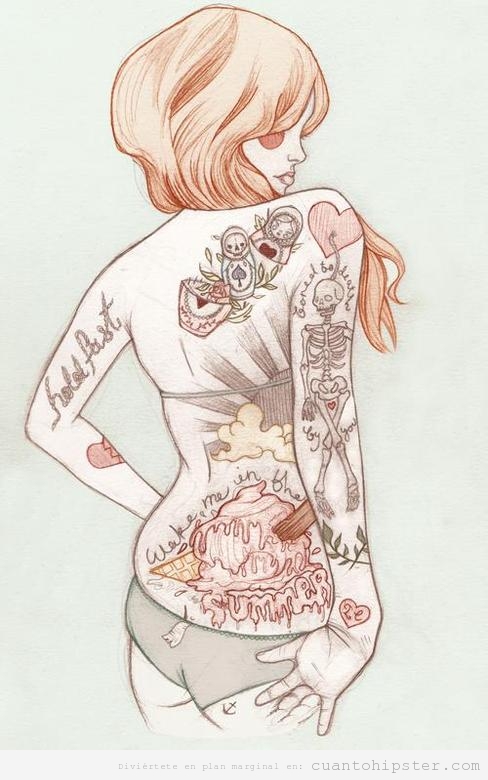 Ilustración de una chica hipster con tatuajes