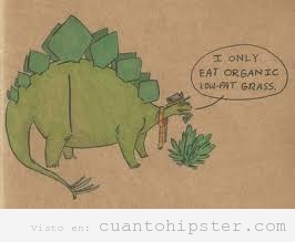 Dibujo gracioso de un dinosaurio hipster vegetariano