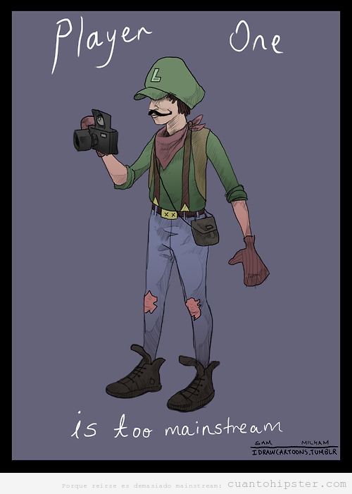 Dibujo gracioso de Luigi de Mario Bros, estilo hipster