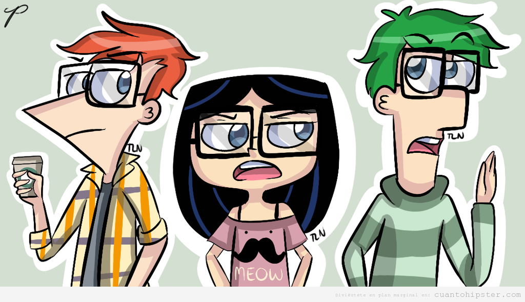 Ilustración de Isabel, Phineas y Ferb hipster