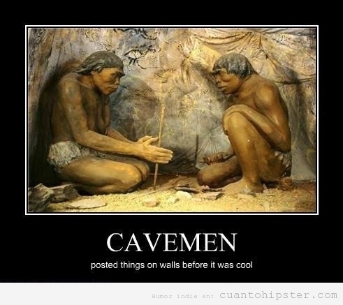 Meme gracioso, los hombres de las cavernas posteaban en muros