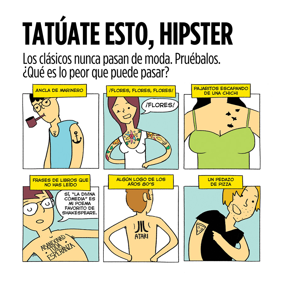 Viñeta humor hipster sobre tatuajes, by Jorge Pinto