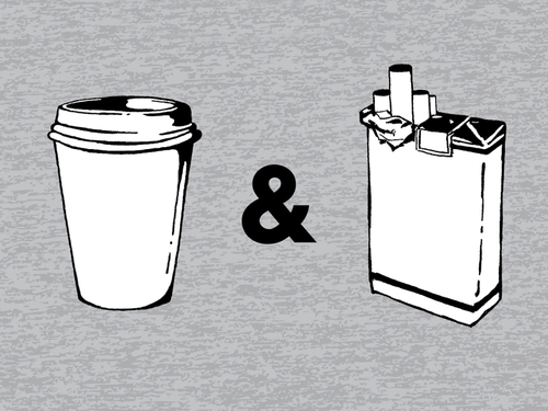 Ilustración de café y cigarro,. coffee and cigarettes