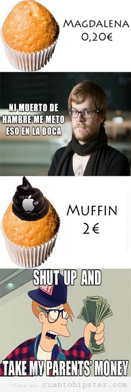 Meme gracioso sobre un moderno, una magdalena y un muffin