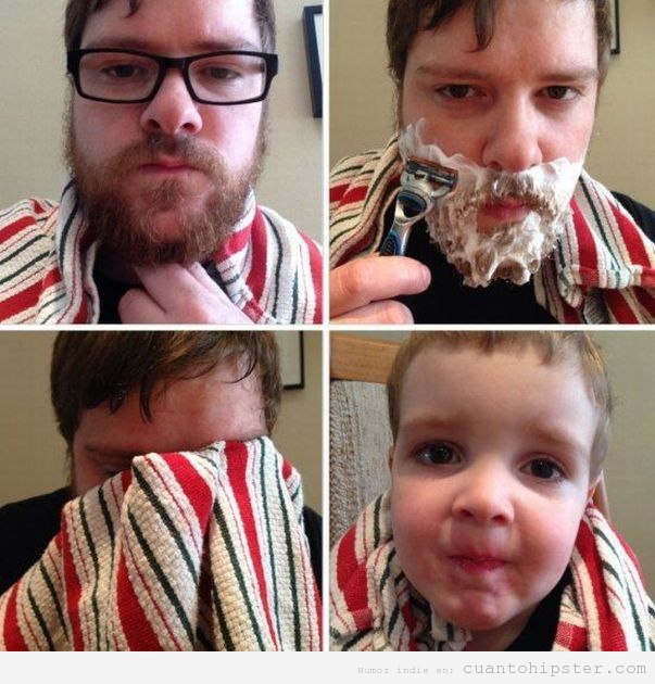 Imagen graciosa de un hombre que se afeita la barba