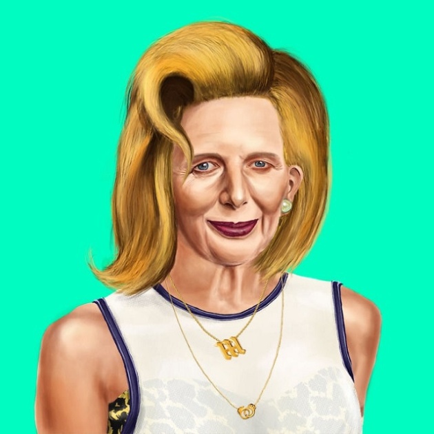 ilustración de Margaret Thatcher con look hipster
