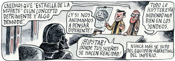 Viñeta graciosa Estrella muerte hipster por Liniers