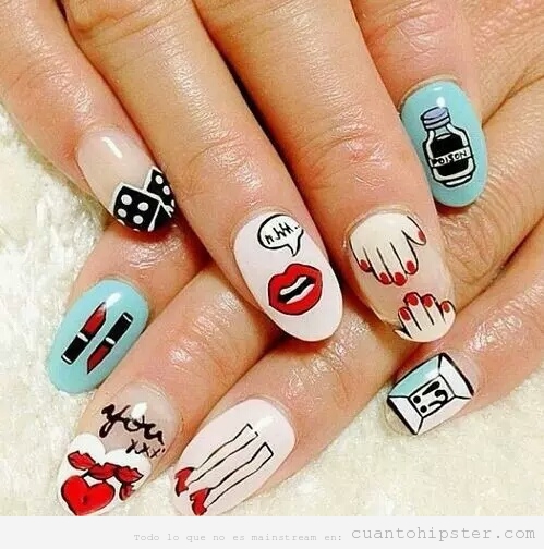 Nail Art con dibujos hipsters