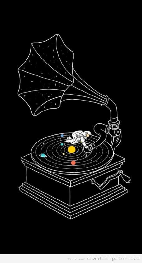 Ilustración bonita astronauta gramófono en el espacio