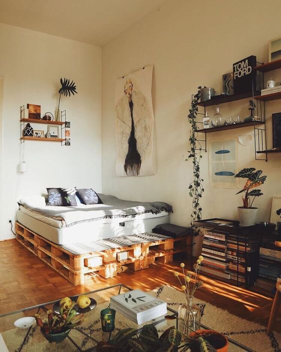 Cama palets dormitorio hipster boho